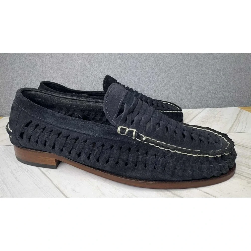 Vintage Florsheim Suede Huarache Loafers Navy Men's Size 10.5 3E Preppy Academia